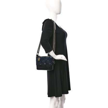 Chanel Sequin Calfskin Small Gabrielle Hobo Black Blue 2 of 9