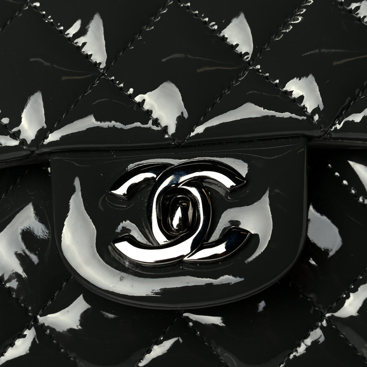 Patent Calfskin Quilted Mini Rectangular Flap Dark Grey