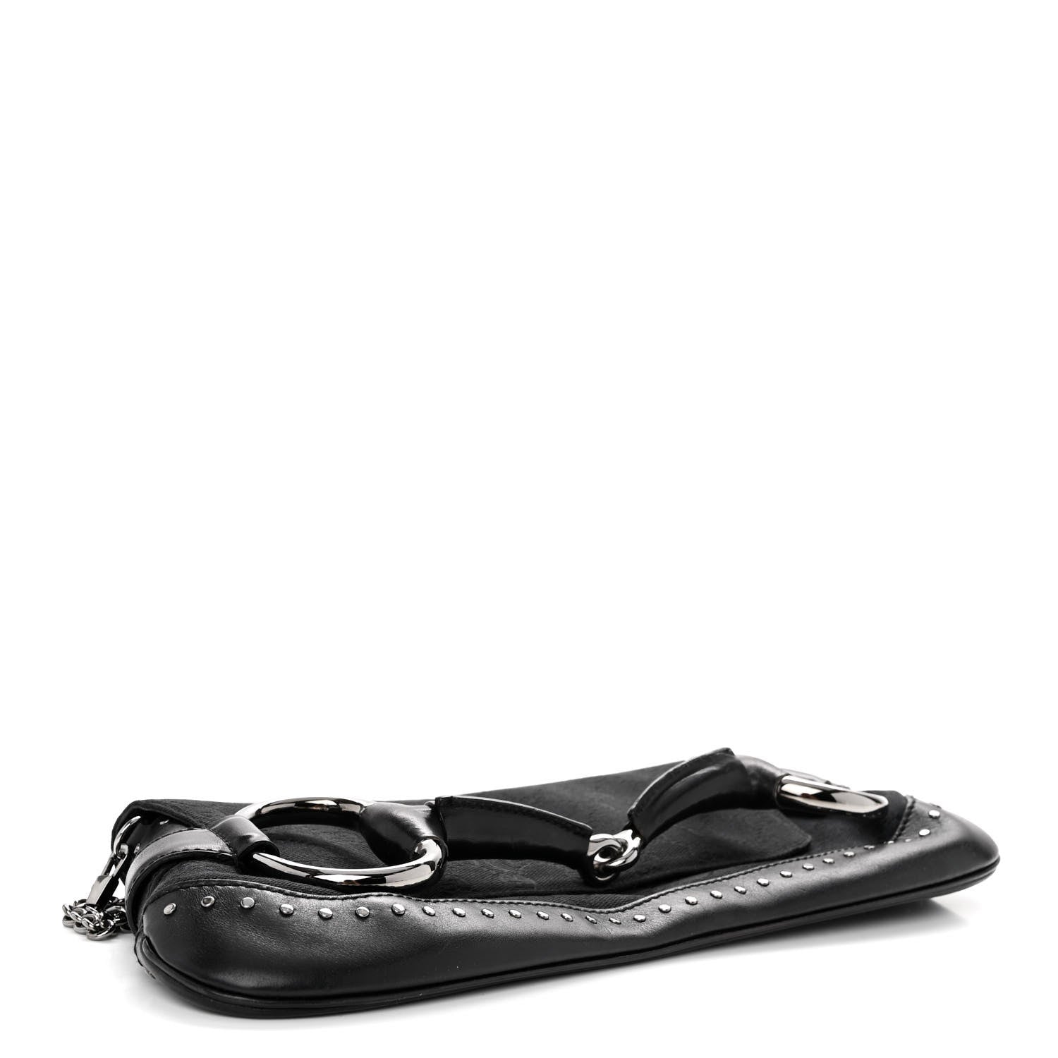 Gucci Monogram Studded Horsebit Clutch Black 4 of 11
