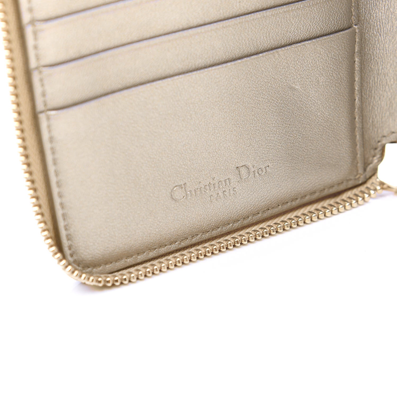 Christian Dior Metallic Calfskin Cannage Lady Dior Medium Wallet Gold 6 of 8