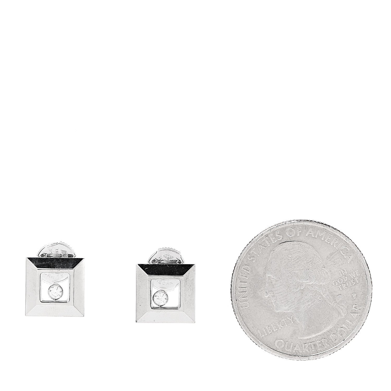 Chopard 18K White Gold Diamond Happy Diamonds Square Earrings 2 of 4