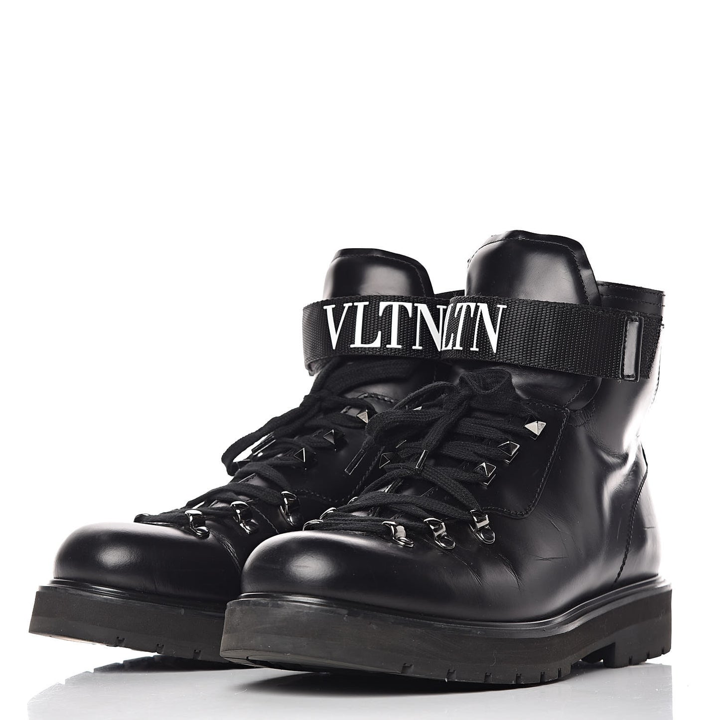 Calfskin Mens Rockstud VLTN Lace Up Boots 42 Black
