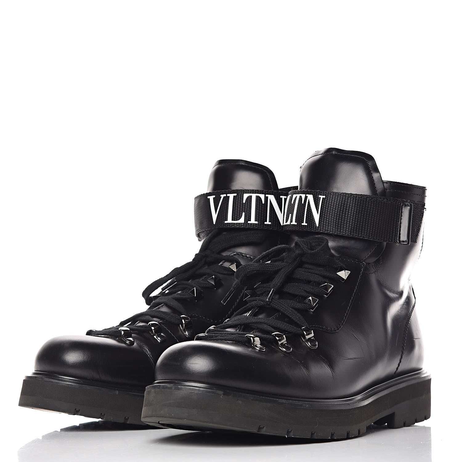 Valentino Garavani Calfskin Mens Rockstud VLTN Lace Up Boots 42 Black 3 of 8