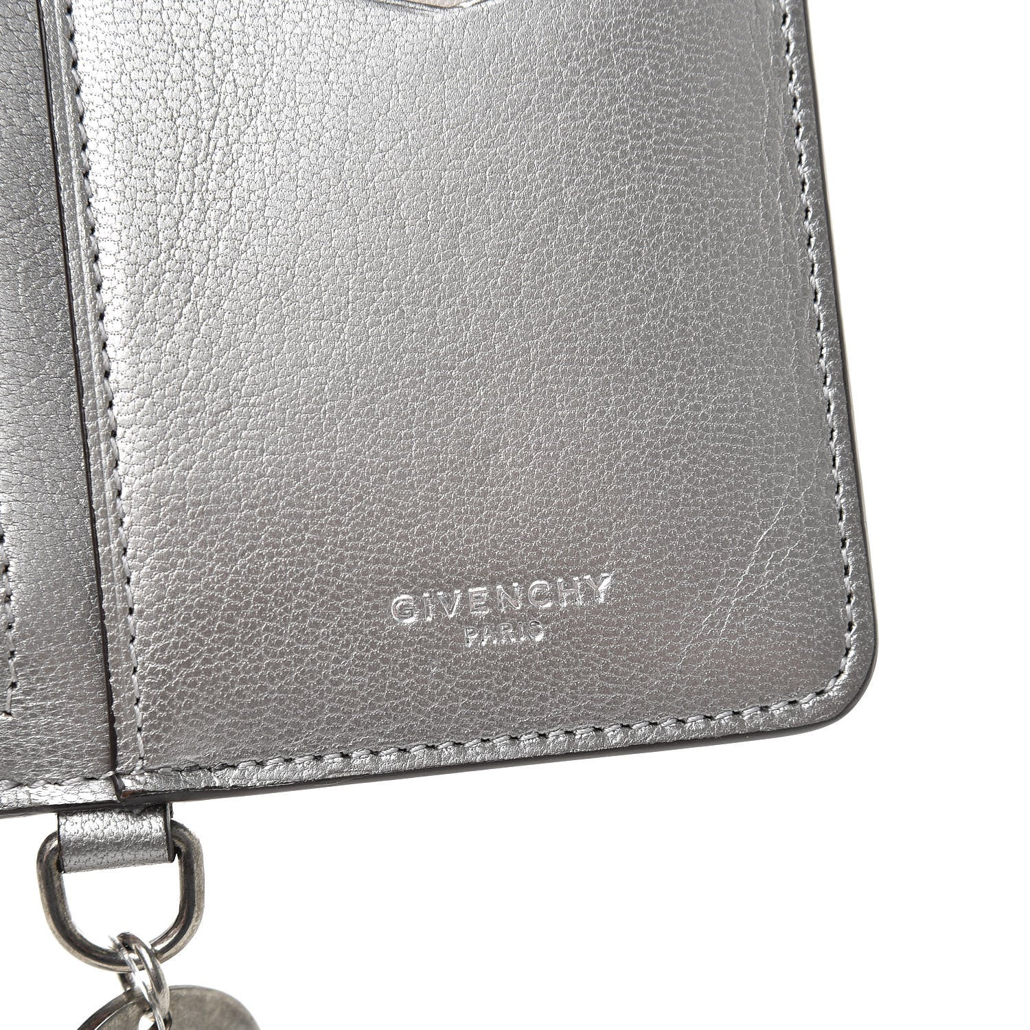 Givenchy Goatskin GV3 Zip Card Holder Silver Natural 6 of 8