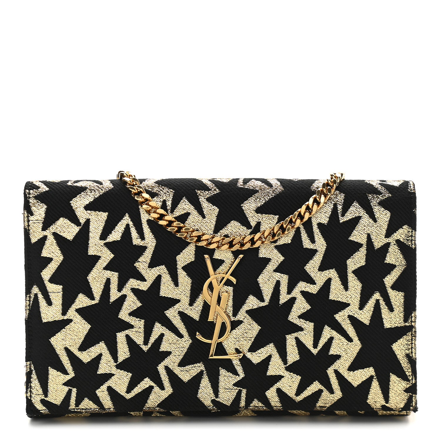 Saint Laurent Canvas Star Print Monogram Chain Wallet Gold Black 1 of 9