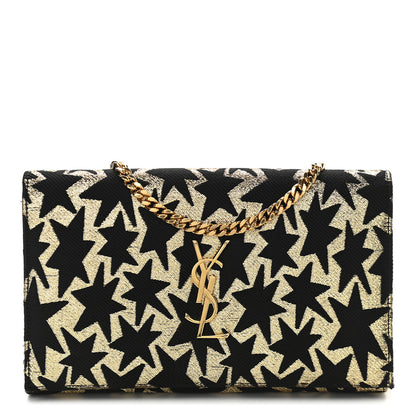 Saint Laurent Canvas Star Print Monogram Chain Wallet Gold Black 1 of 9