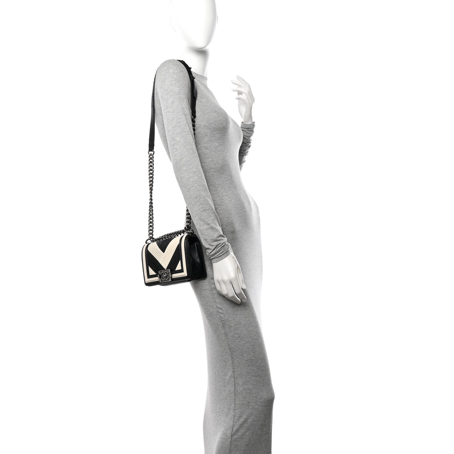 Chanel Calfskin Pleated Small Boy In Rome Flap Black White 2 of 15