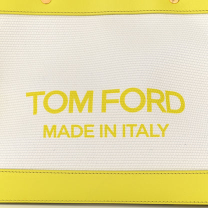 Tom Ford Canvas Calfskin Mini Logo Tote White Yellow 6 of 10