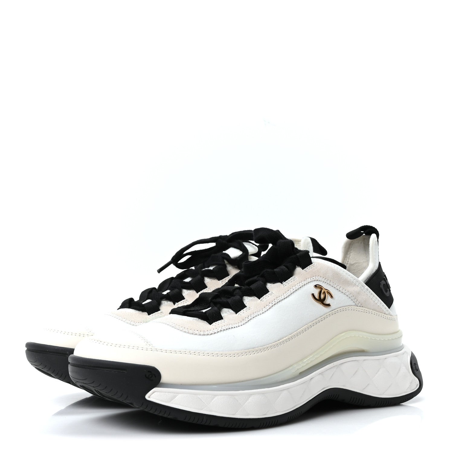 Chanel Velvet Calfskin Mixed Fibers CC Sneakers 40.5 Ivory Black 4 of 10