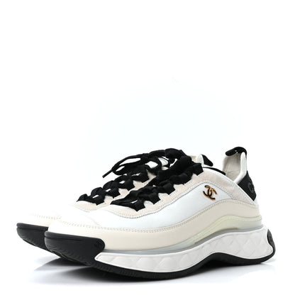 Chanel Velvet Calfskin Mixed Fibers CC Sneakers 40.5 Ivory Black 4 of 10