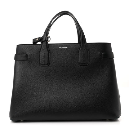 Burberry Grainy Calfskin House Check Medium Banner Tote Black 1 of 12