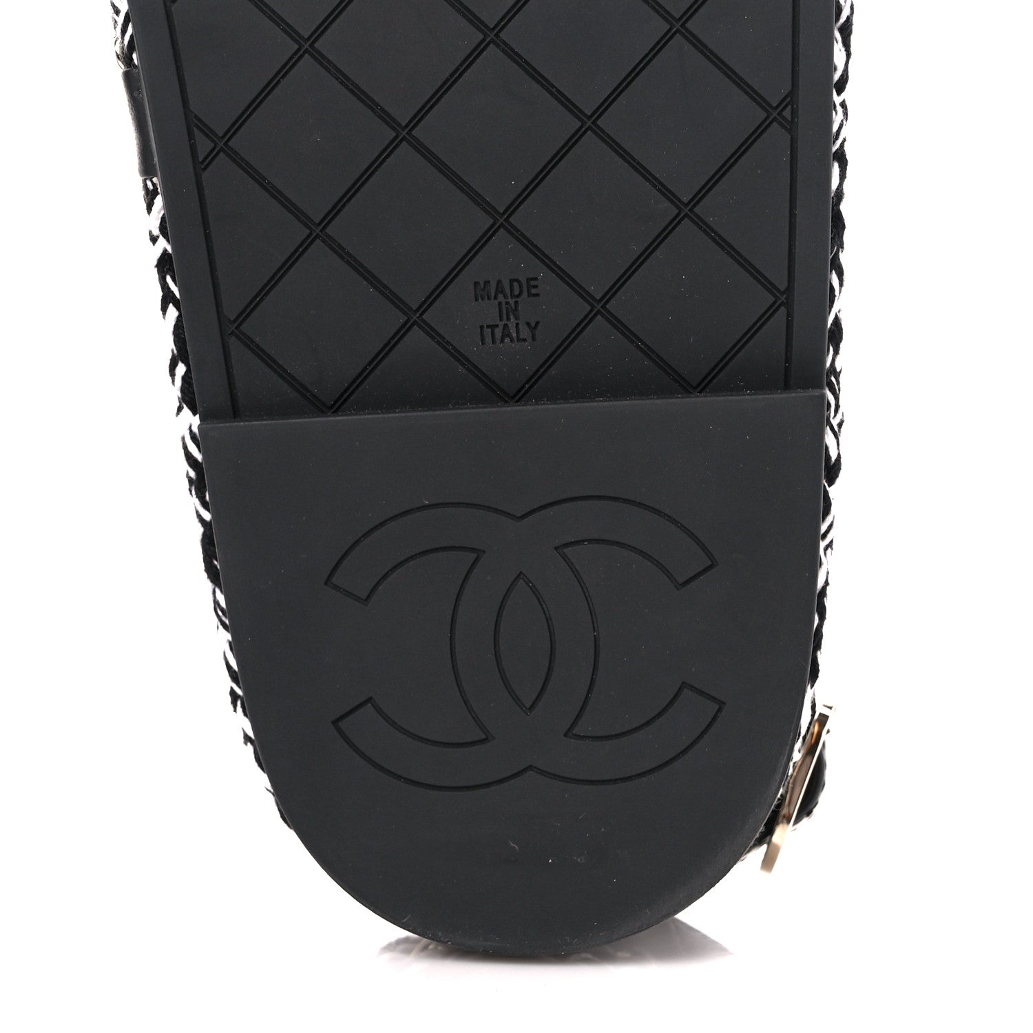 Chanel Cord Lambskin Quilted Logo Sandals 38 Black White 6 of 8