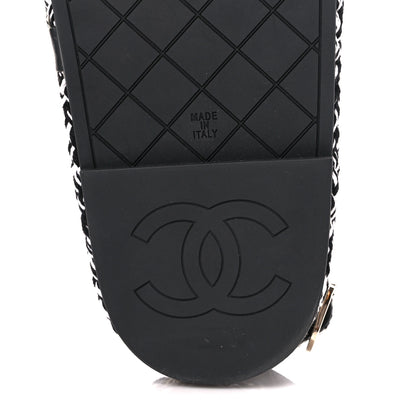 Chanel Cord Lambskin Quilted Logo Sandals 38 Black White 6 of 8