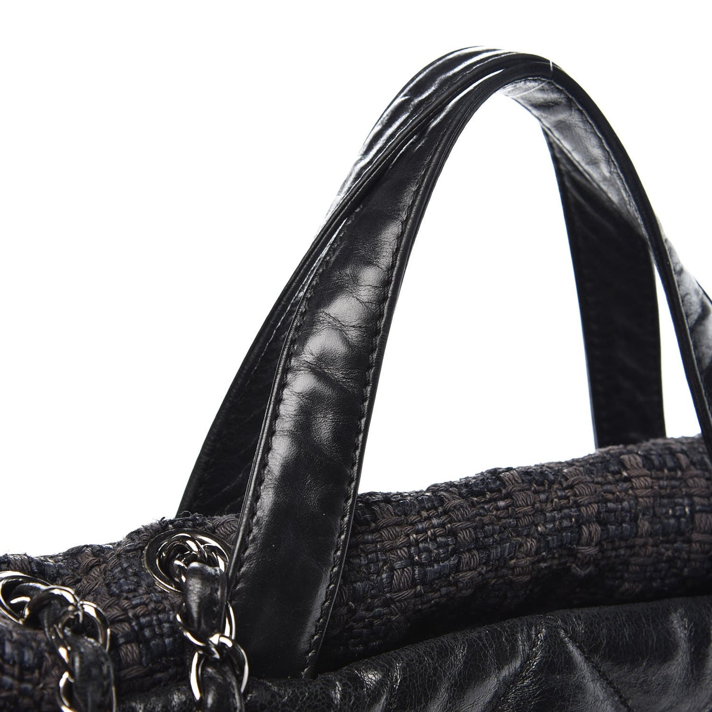 Glazed Calfskin Quilted Tweed Portobello Tote Black