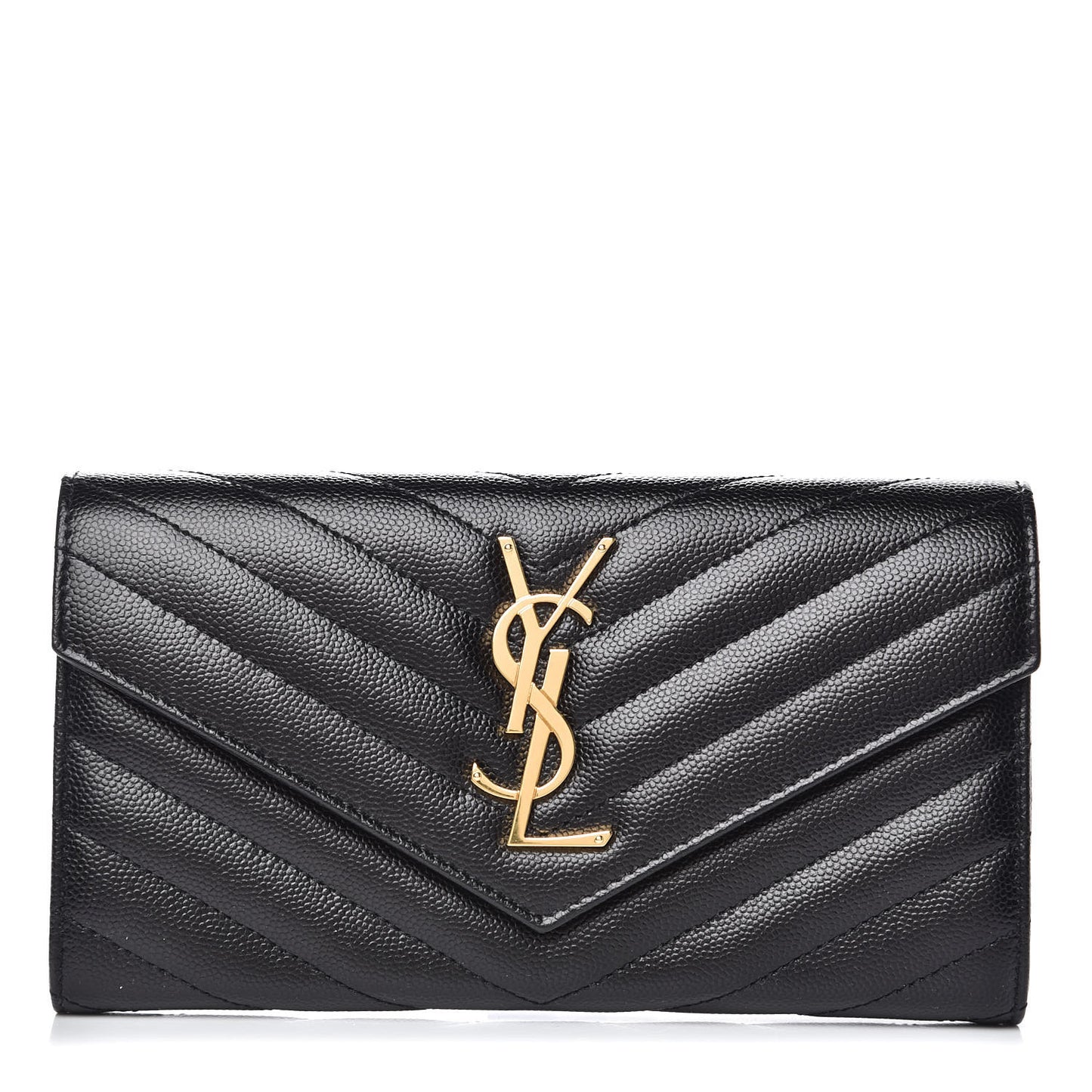 Grain De Poudre Matelasse Chevron Monogram Flap Wallet Black