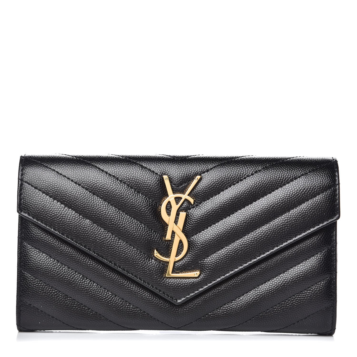 Saint Laurent Grain De Poudre Matelasse Chevron Monogram Flap Wallet Black 1 of 8