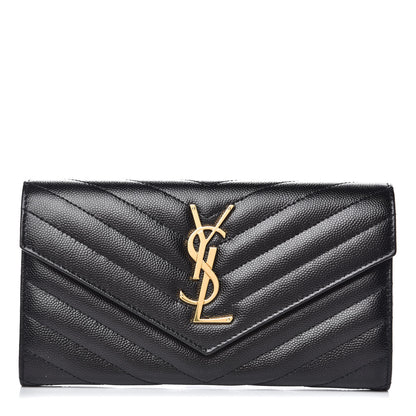 Saint Laurent Grain De Poudre Matelasse Chevron Monogram Flap Wallet Black 1 of 8
