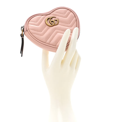 Gucci Calfskin Matelasse Chevron GG Marmont Heart Coin Purse Perfect Pink 2 of 7