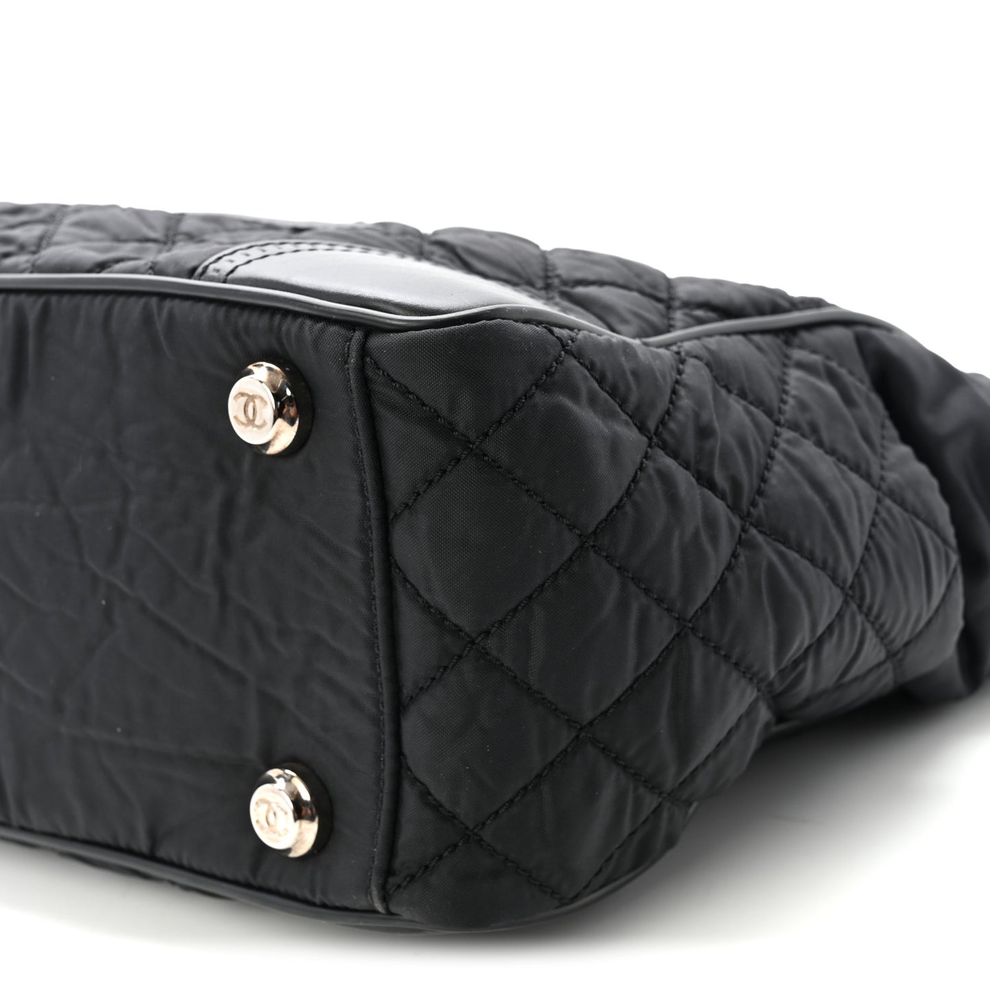 Nylon Calfskin Quilted CC Paris New York Tote Bag Black