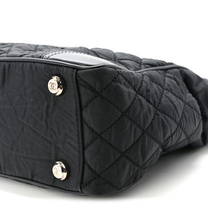 Chanel Nylon Calfskin Quilted CC Paris New York Tote Bag Black 10 of 12