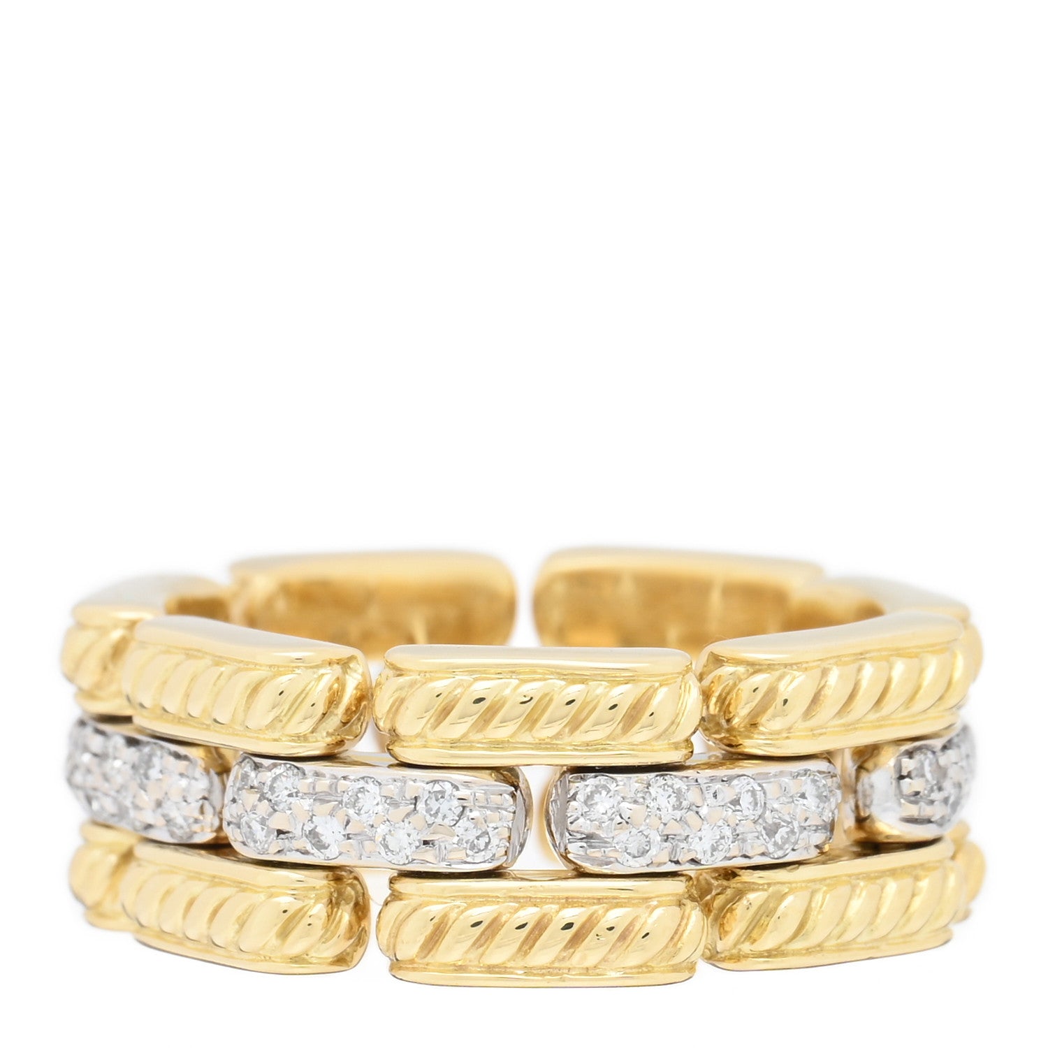 David Yurman 18K Yellow Gold Diamond Gatelin Link Ring 55 7.25 1 of 5