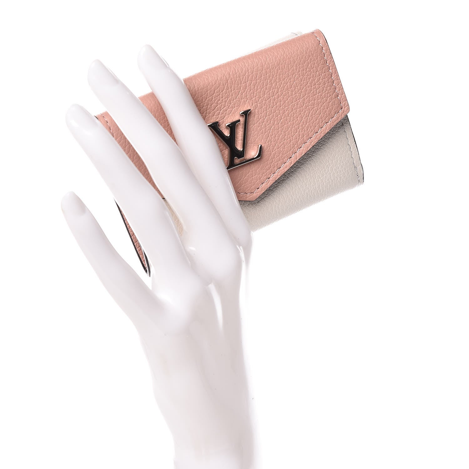 Louis Vuitton Calfskin Lockmini Wallet Rose Ballerine Maito White Black 2 of 9