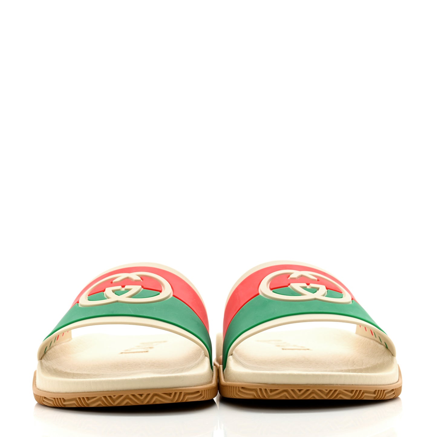 Rubber Web Womens Interlocking G Slide Sandals 38 Mystic White Green Red