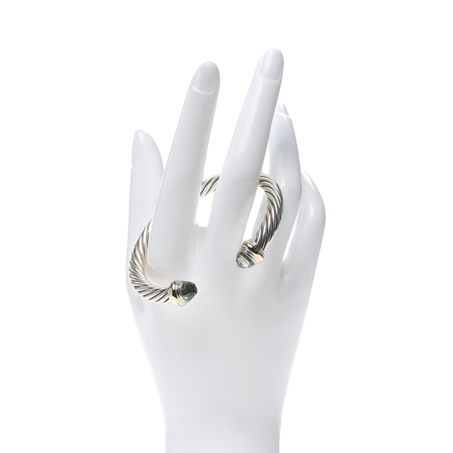 David Yurman Sterling Silver 14K Yellow Gold Prasiolite 7mm Cable Classics Bracelet 2 of 5