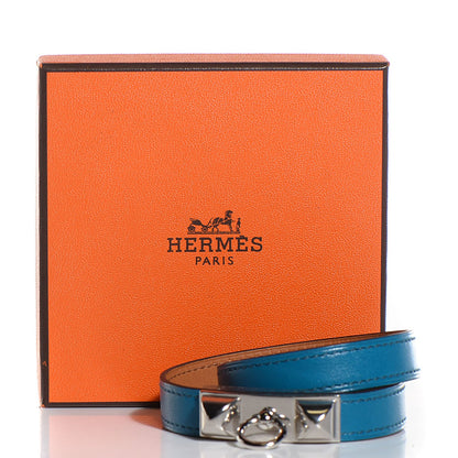 Hermes Veau Tadelakt Rivale Double Tour Bracelet Small Bleu Izmir 9 of 9