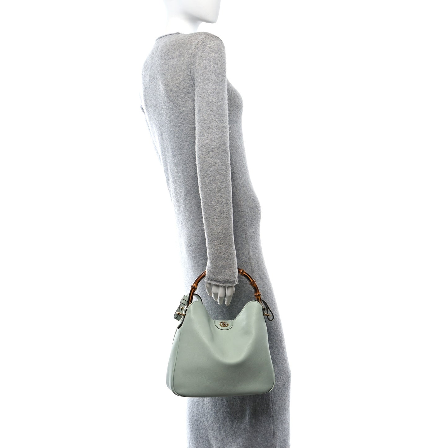 Softy Wonka Textured Dollar Calfskin Medium Diana Shoulder Bag Salvy Green