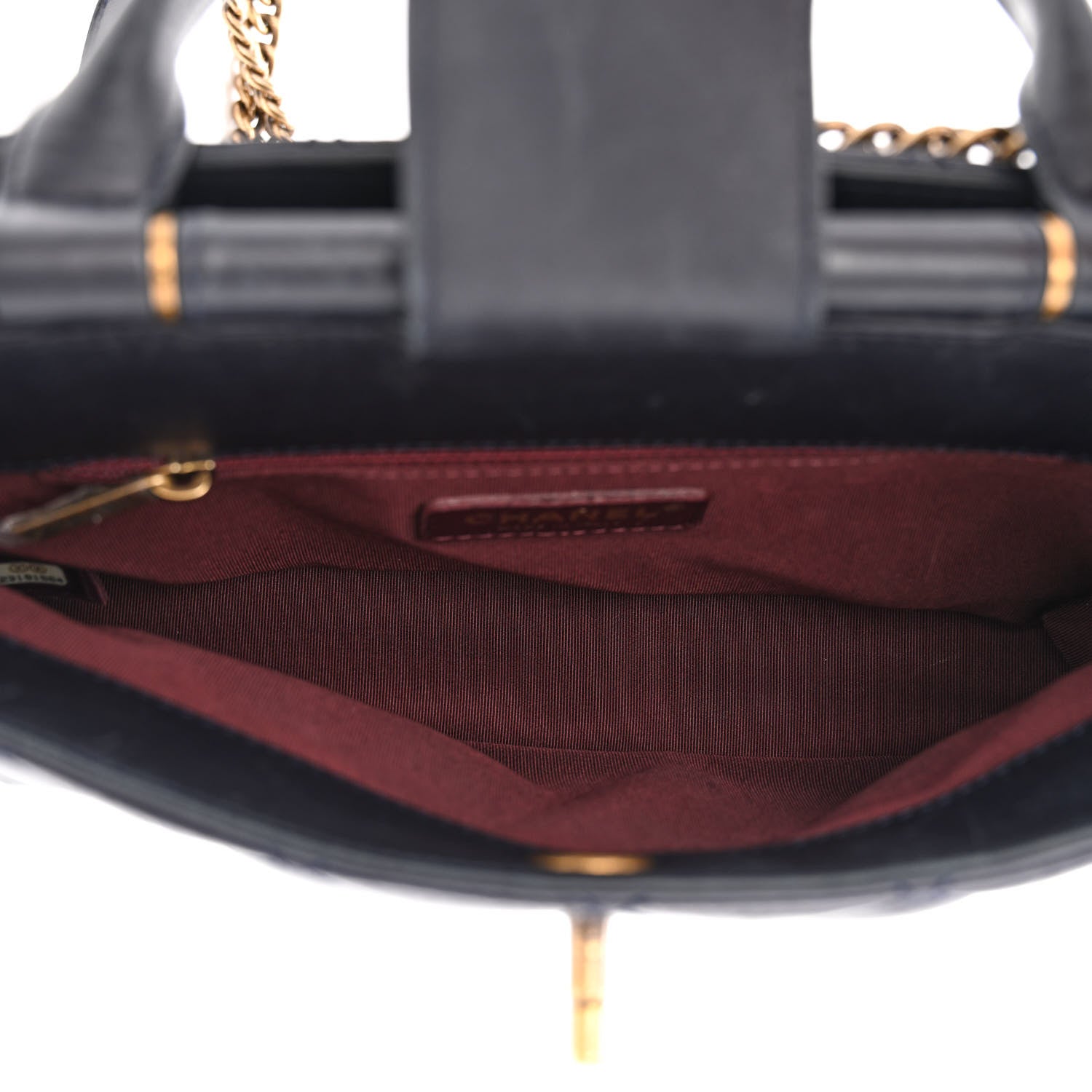 Chanel Glazed Calfskin Quilted Small Gold Bar Tote Navy Blue 5 of 14