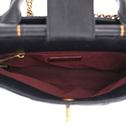 Chanel Glazed Calfskin Quilted Small Gold Bar Tote Navy Blue 5 of 14