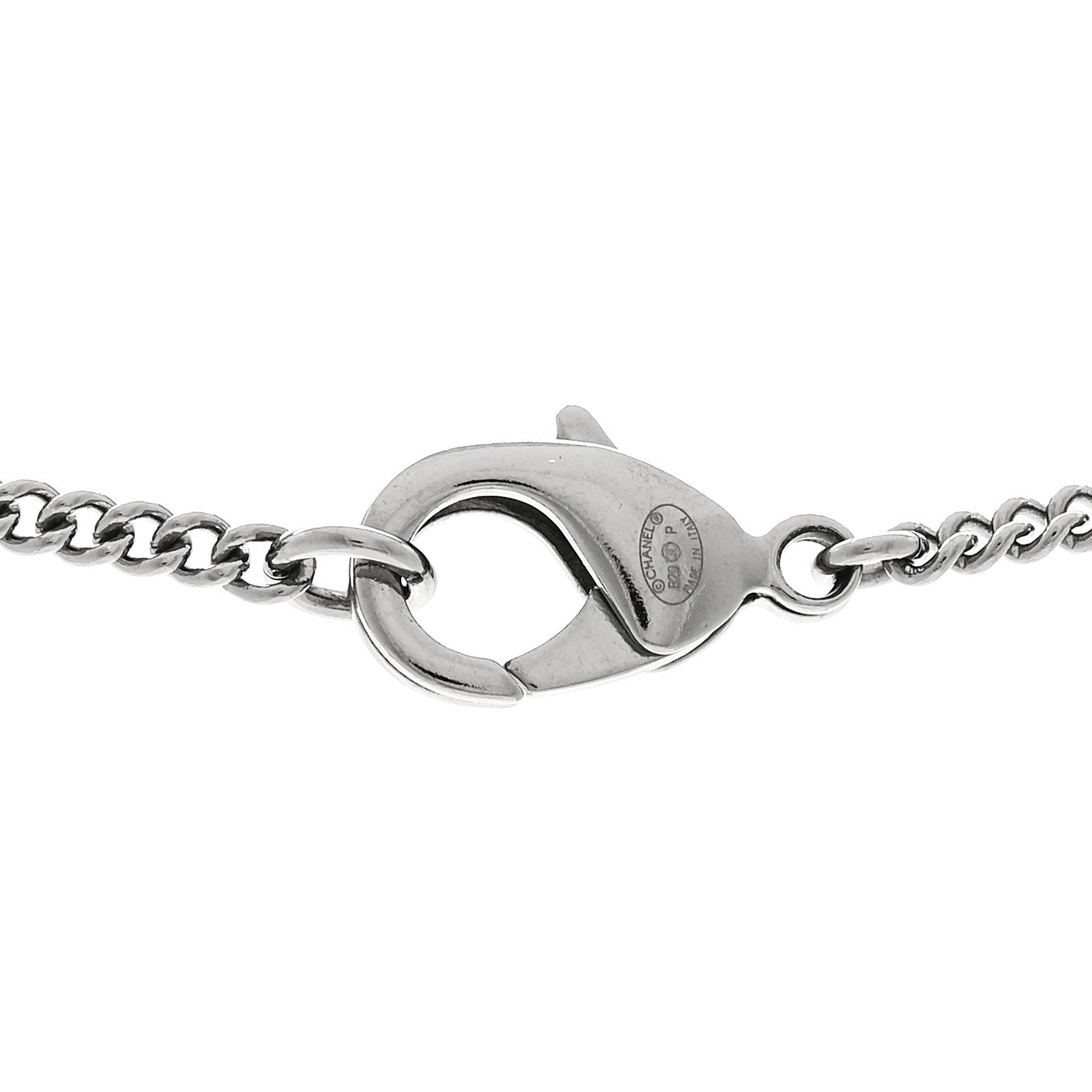Chanel Metal Crystal Ruthenium Dog Tag Charm Necklace Black 5 of 5