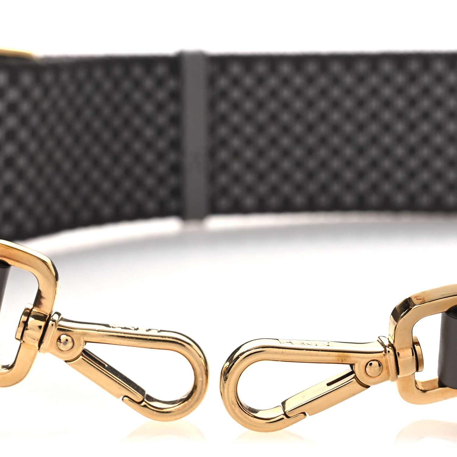 Fendi Ribbon Vitello King Logo Embossed Gingham Woven Adjustable Strap You Moon Ghiaia 6 of 6
