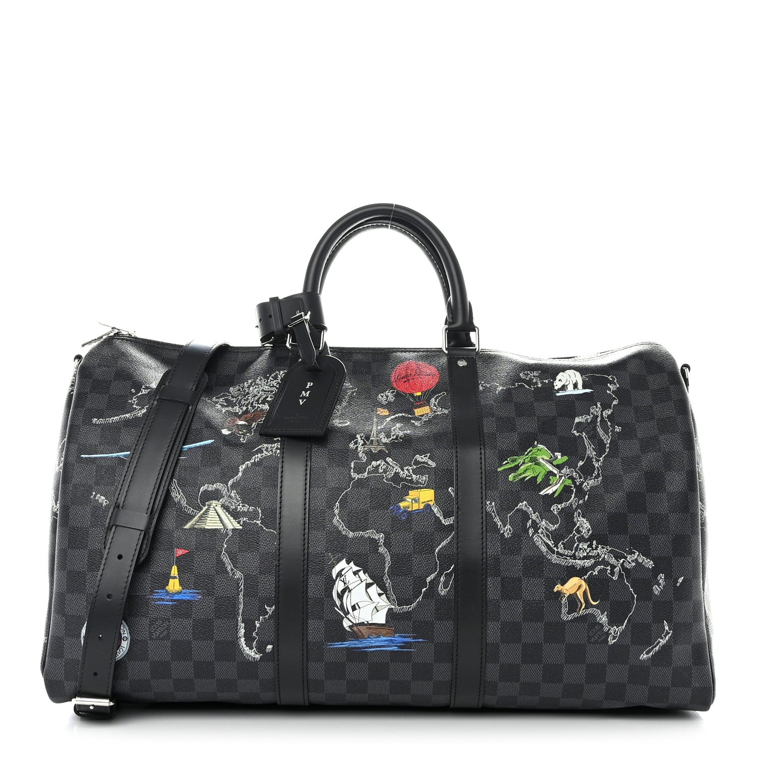 Louis Vuitton Damier Graphite World Map Keepall Bandouliere 50 1 of 10