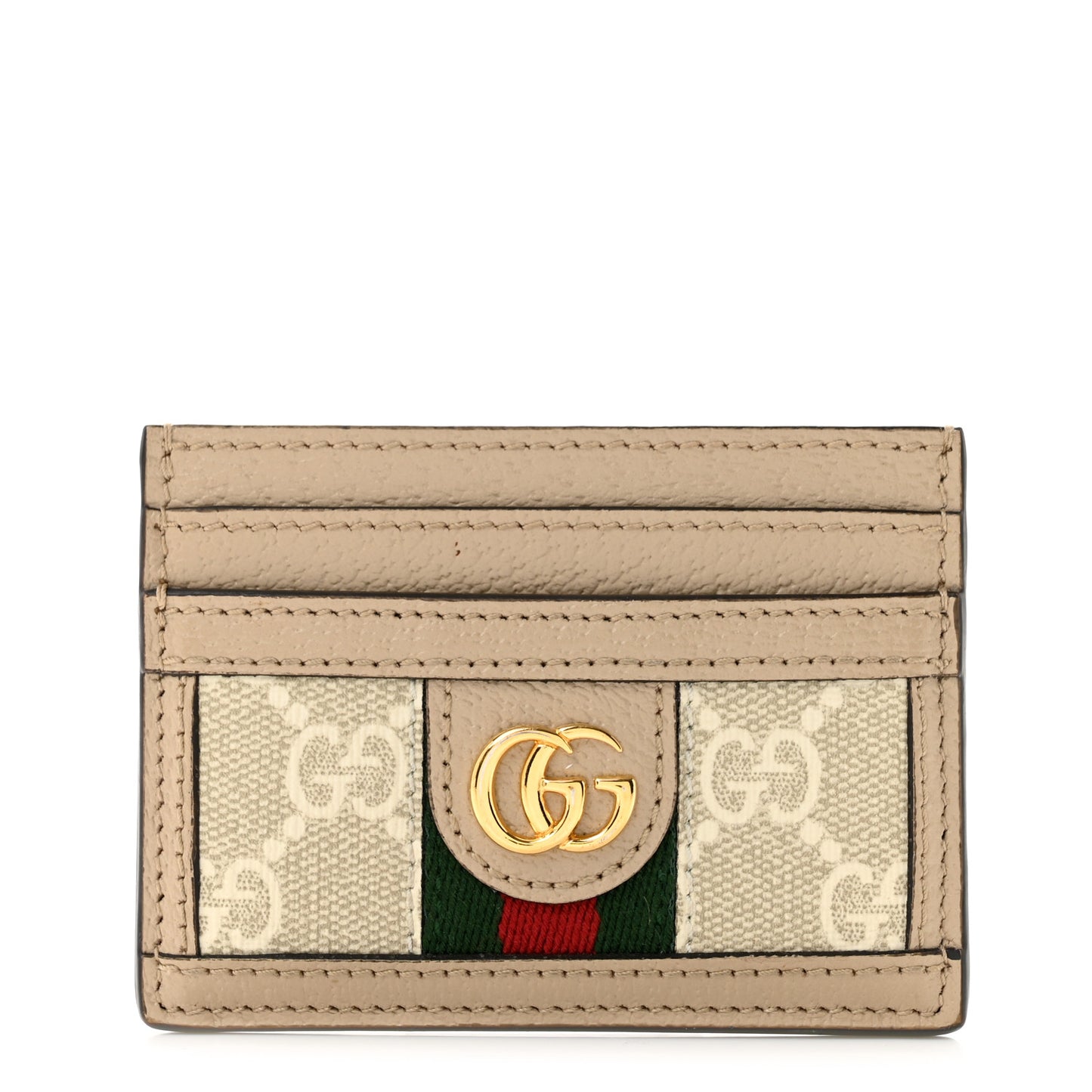 GG Supreme Monogram Textured Dollar Calfskin Web Ophidia Card Holder Beige Mystic White Oatmeal