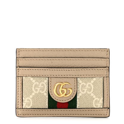 Gucci GG Supreme Monogram Textured Dollar Calfskin Web Ophidia Card Holder Beige Mystic White Oatmeal 1 of 8