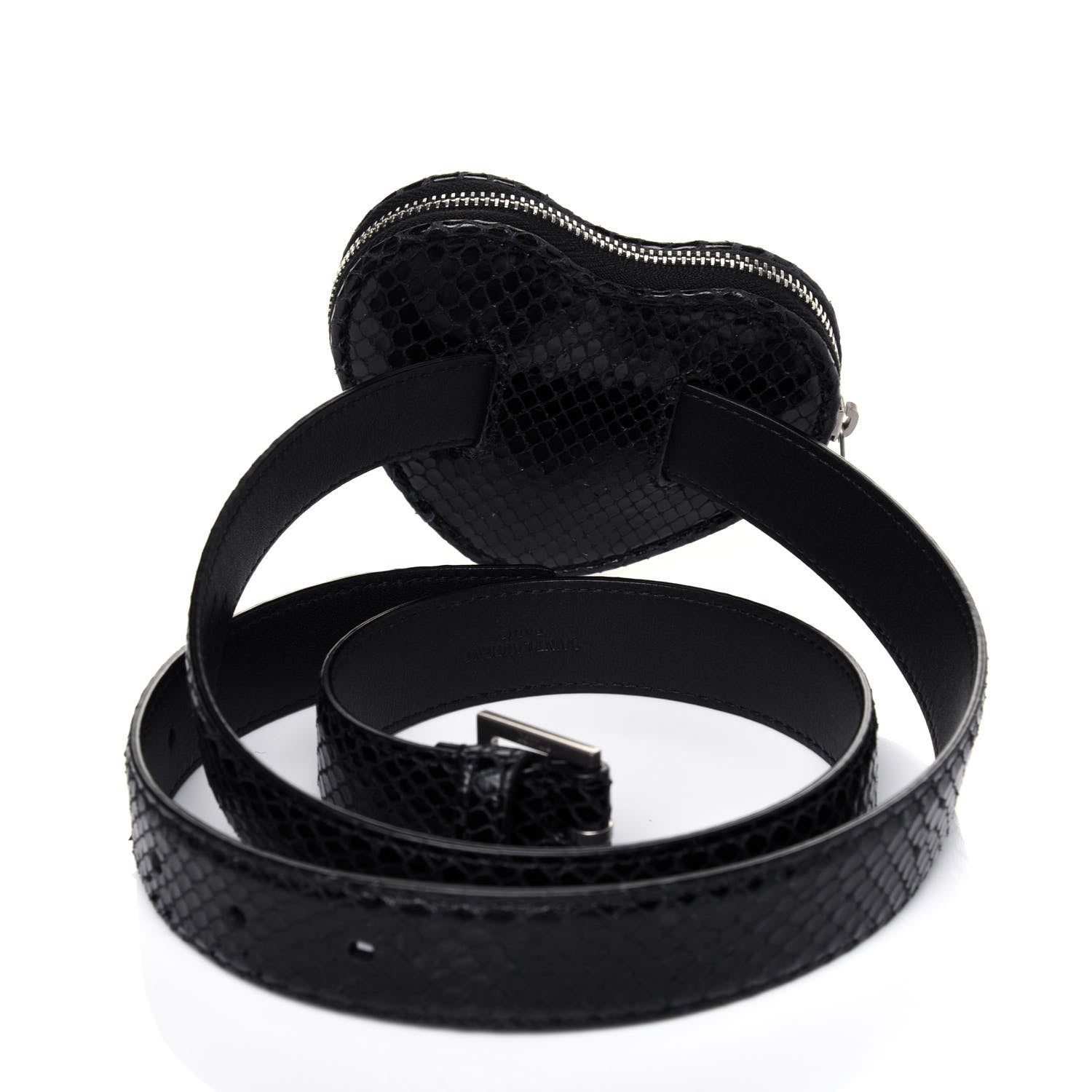 Saint Laurent Calfskin Snakeskin Embossed Love Heart Belt Bag Black 5 of 15