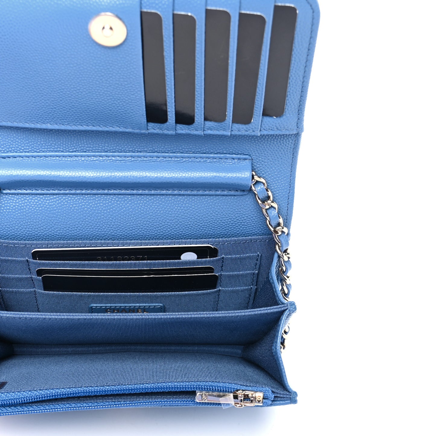 Caviar Quilted Mini Wallet On Chain WOC Blue