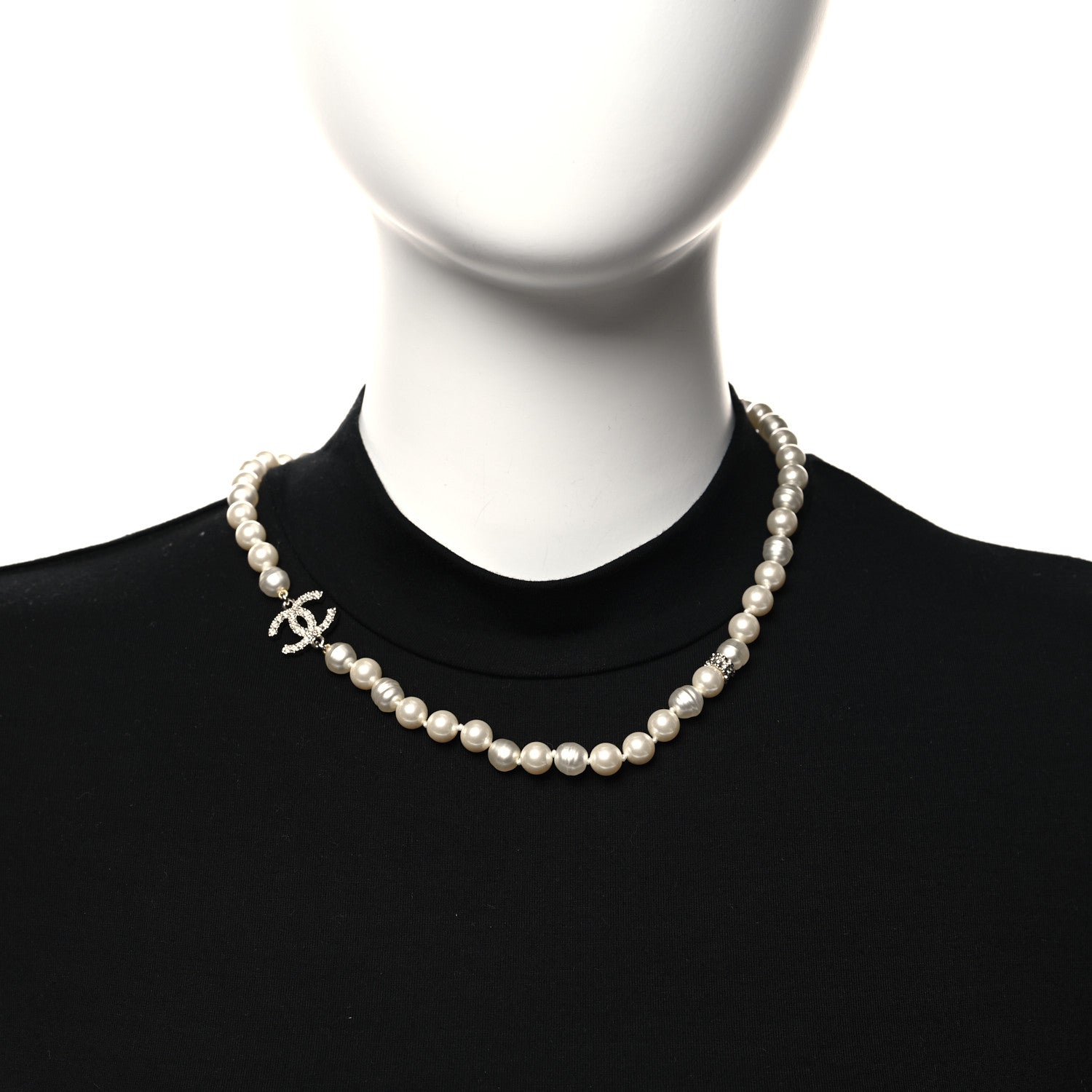 Chanel Pearl Crystal CC Short Necklace Gold White 2 of 5