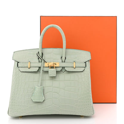 Hermes Matte Alligator Birkin 25 Vert D'eau 10 of 10
