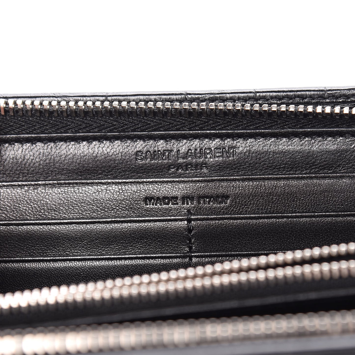 Calfskin Crocodile Embossed Classic Zip Around Continental Wallet Black