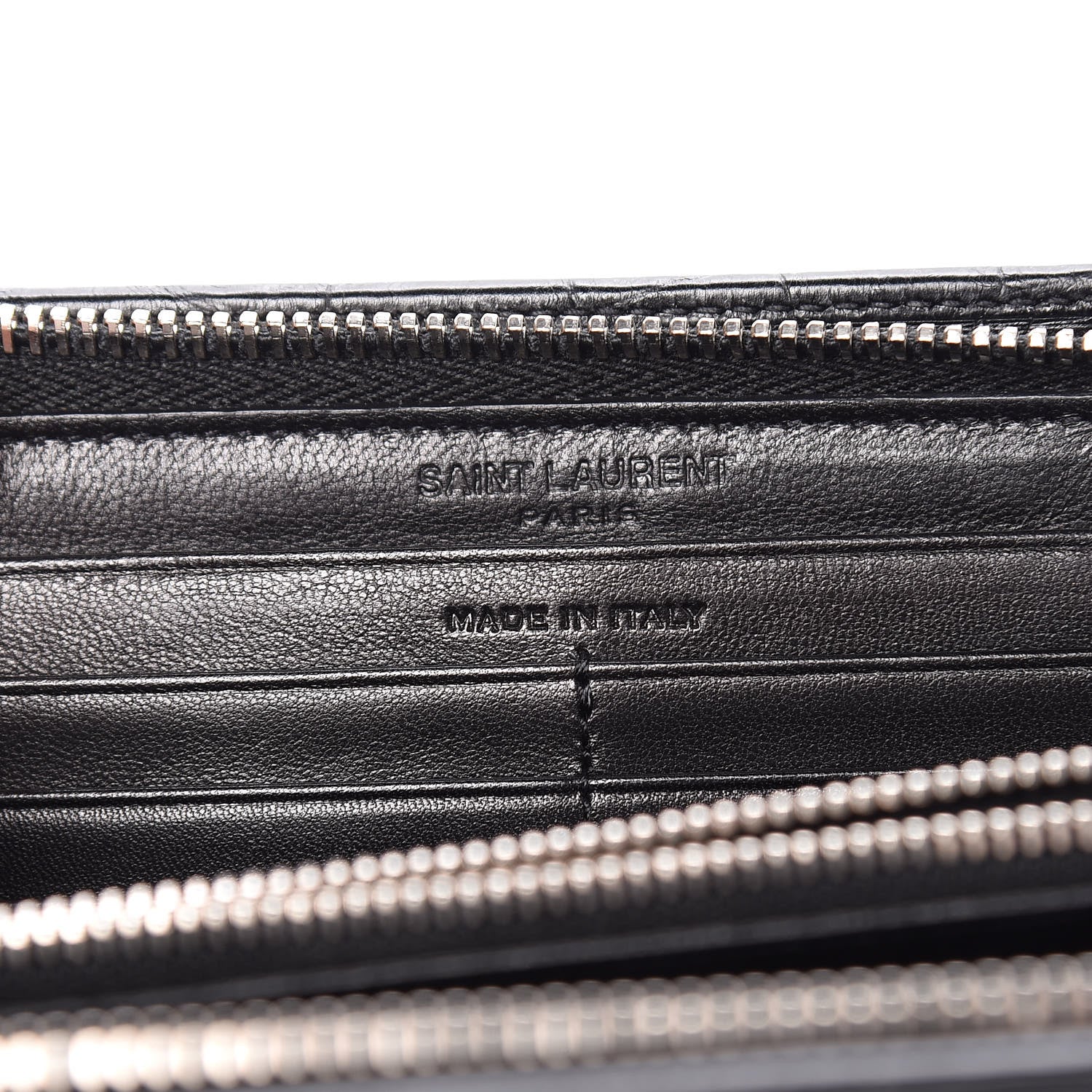 Saint Laurent Calfskin Crocodile Embossed Classic Zip Around Continental Wallet Black 6 of 8