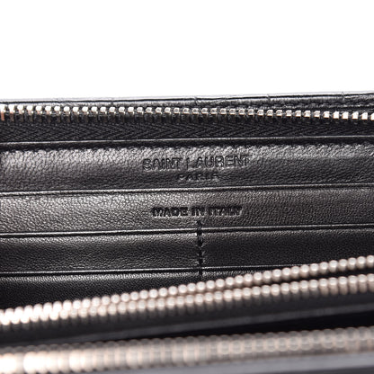 Saint Laurent Calfskin Crocodile Embossed Classic Zip Around Continental Wallet Black 6 of 8