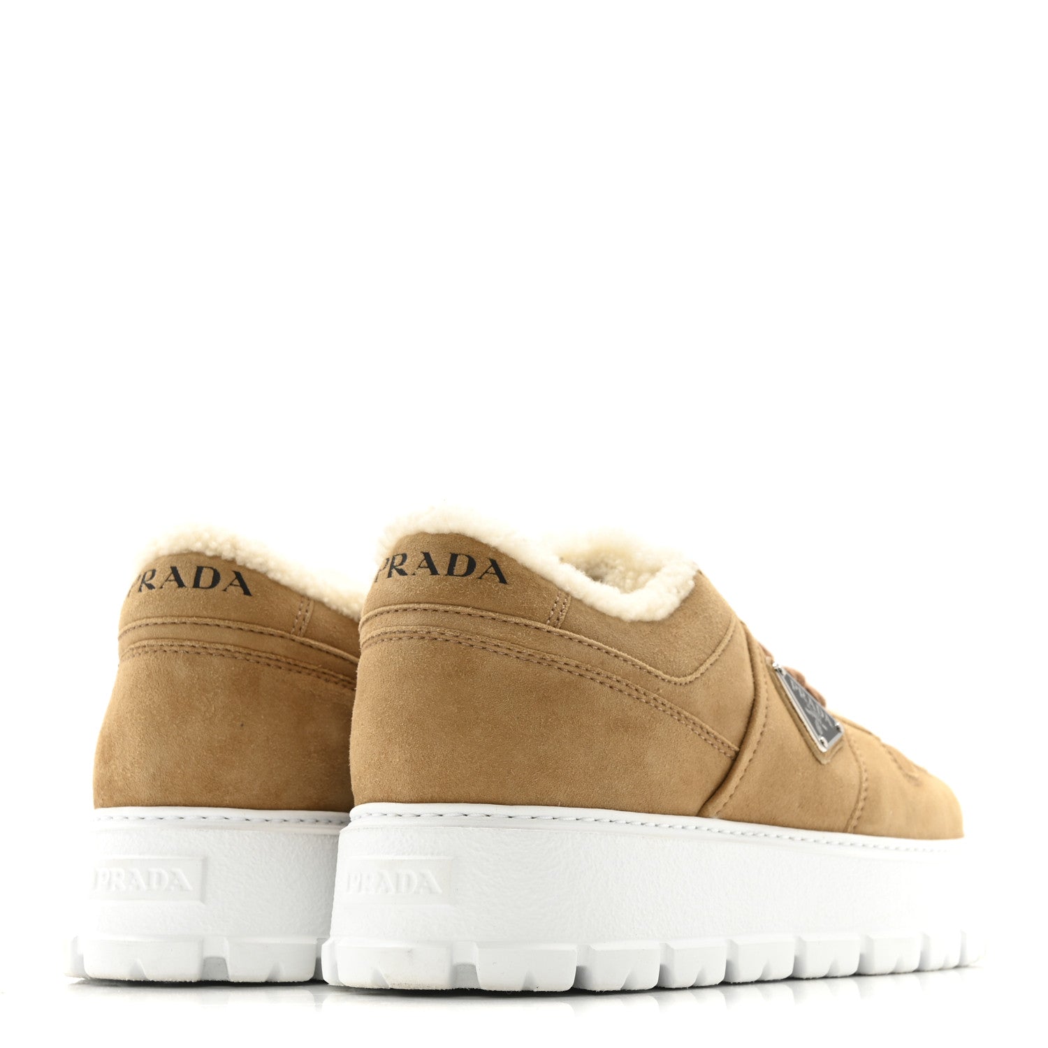 Prada Suede Shearling Triangle Logo Downtown Sneakers 40 Ecru 5 of 10