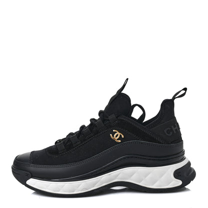 Chanel Velvet Calfskin Mixed Fibers CC Sneakers 37 Black 1 of 7