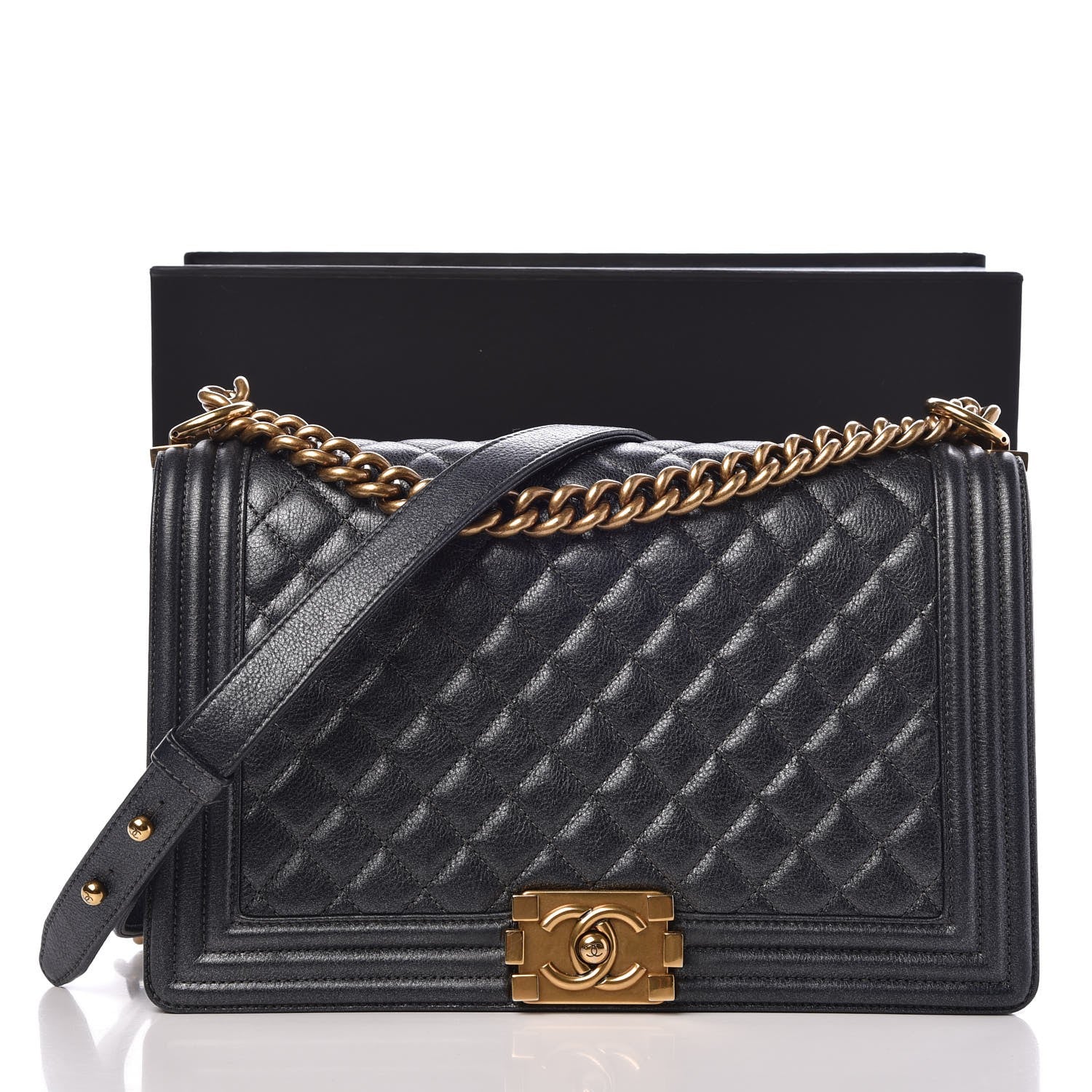 Chanel Metallic Calfskin Quilted New Medium Boy Flap Dark Grey 8 of 8