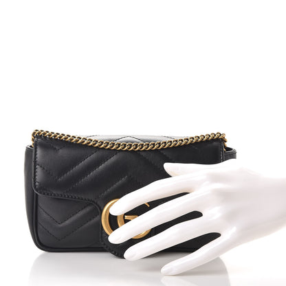 Gucci Calfskin Matelasse Super Mini GG Marmont Shoulder Bag Black 3 of 10