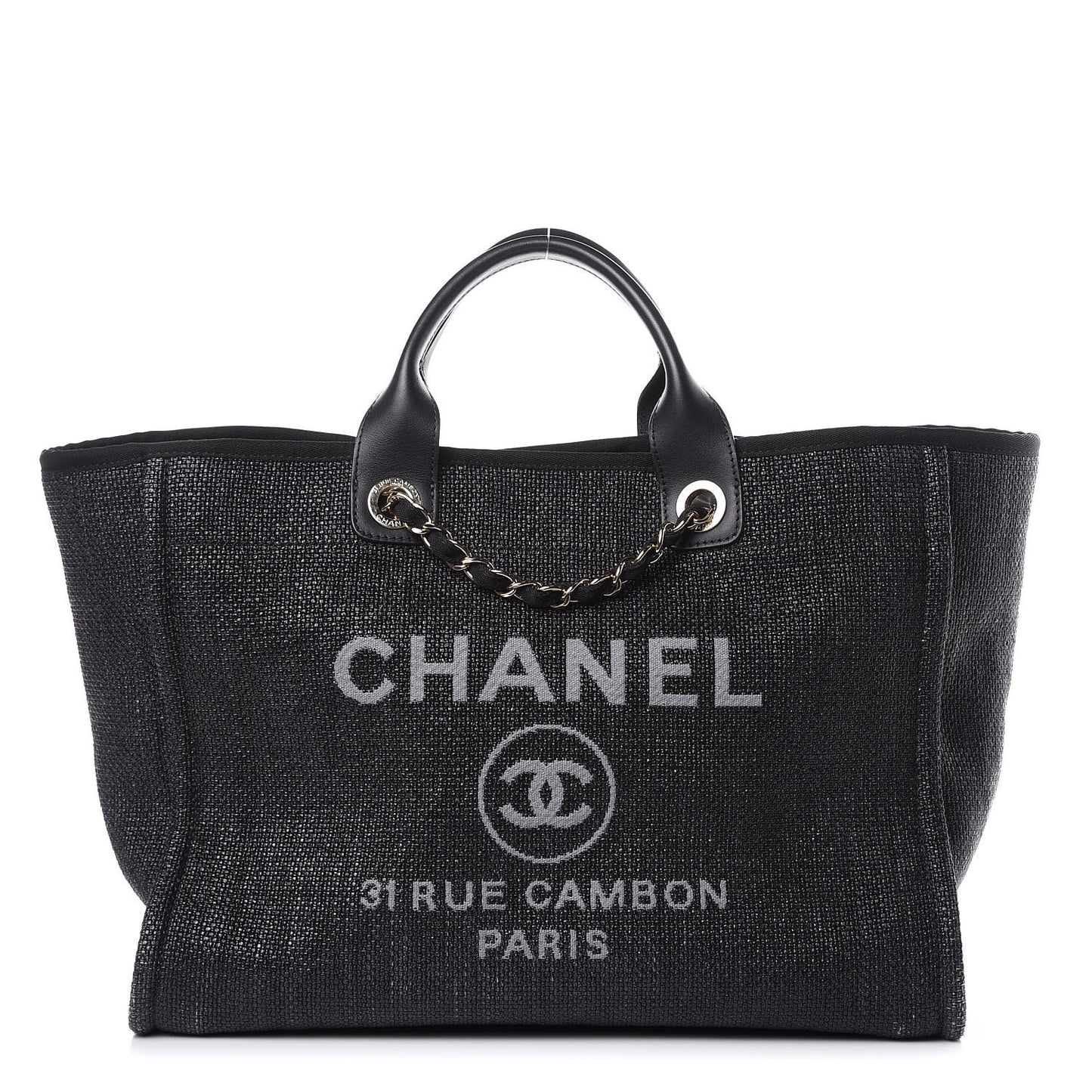 Woven Straw Raffia Large Deauville Tote Black