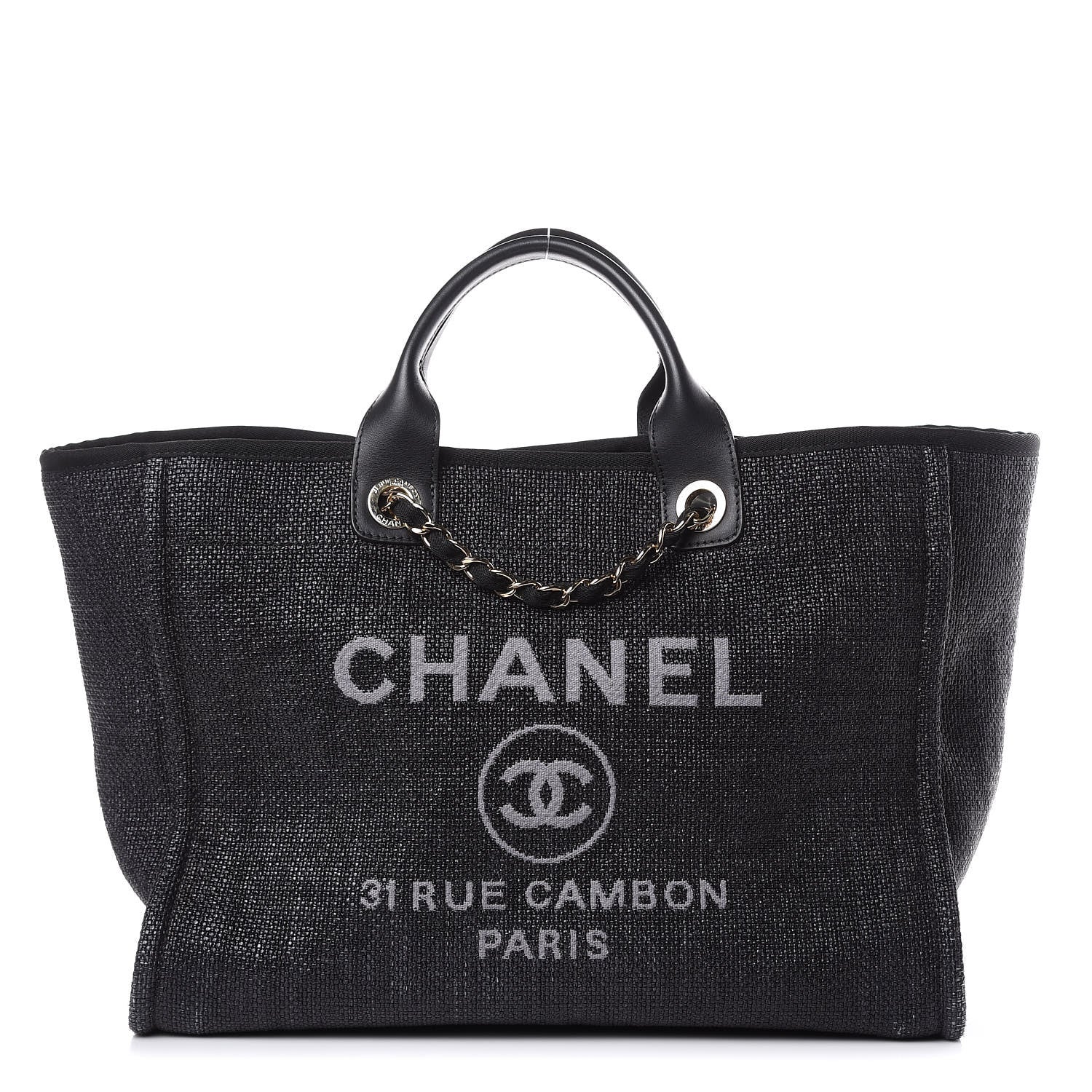 Chanel Woven Straw Raffia Large Deauville Tote Black 1 of 12